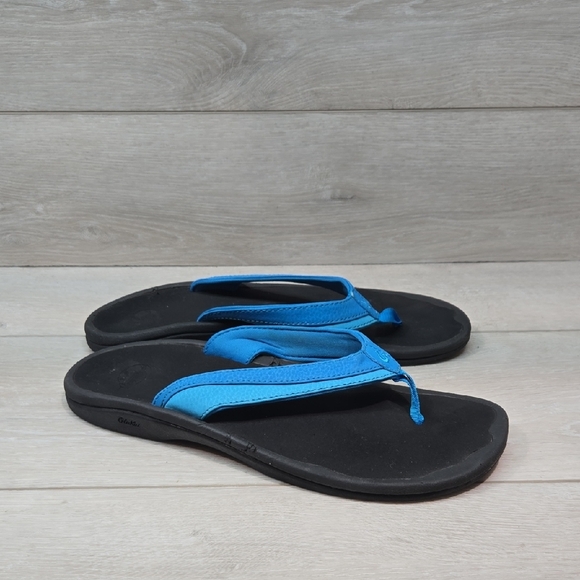 Olukai Women Ohana Blue & Black Flip Flops Sandals Shoes Sz 10 - Picture 1 of 10
